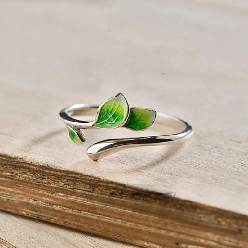 Bague réglable feuille verte "Inspiration du Printemps"