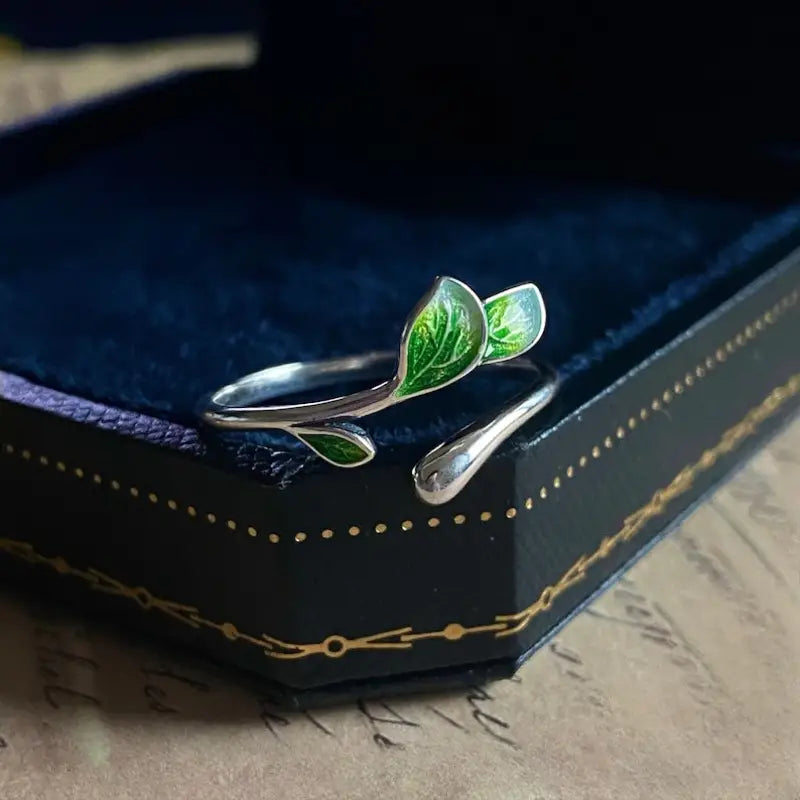 Bague réglable feuille verte "Inspiration du Printemps"