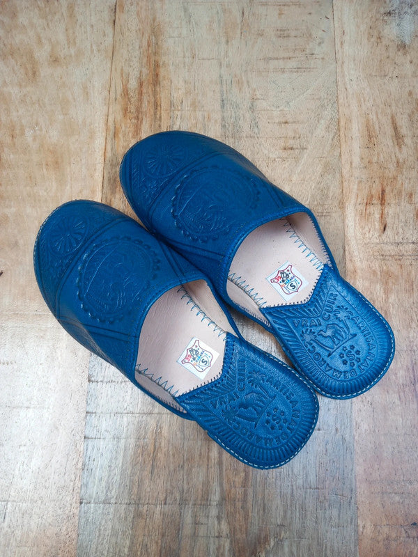 Babouches Berbères bleues en cuir Pointure 39 - Artisanat du Maroc