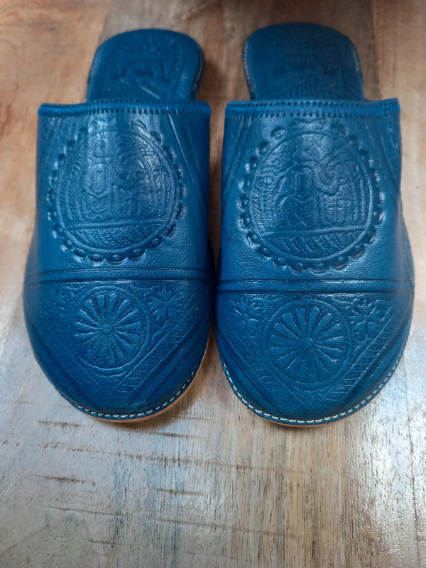 Babouches Berbères bleues en cuir Pointure 39 - Artisanat du Maroc