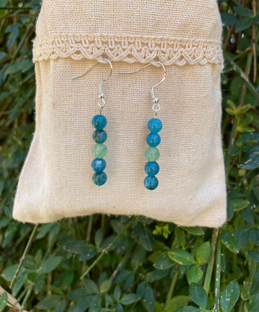 Boucles d'oreilles pendantes en Aventurine et Apatite naturelle