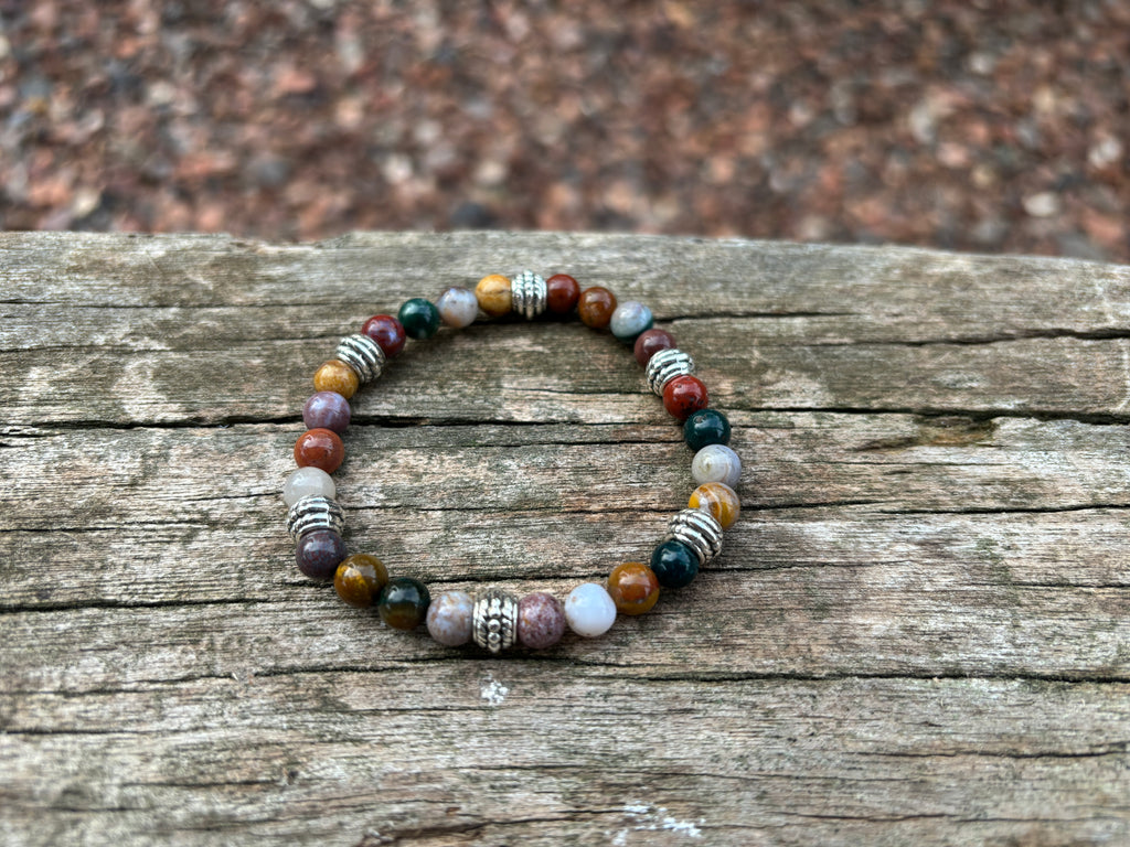 Bracelet élastiqué de Lithothérapie, perles en Agate indienne naturelle - 6 mm