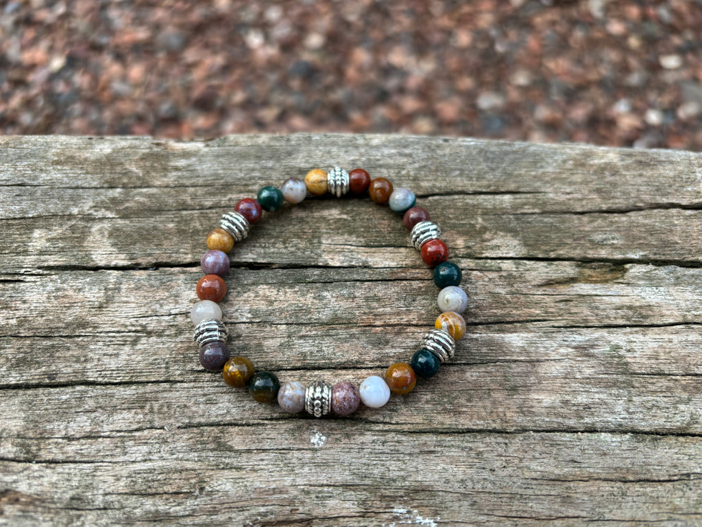 Bracelet élastiqué de Lithothérapie, perles en Agate indienne naturelle - 6 mm