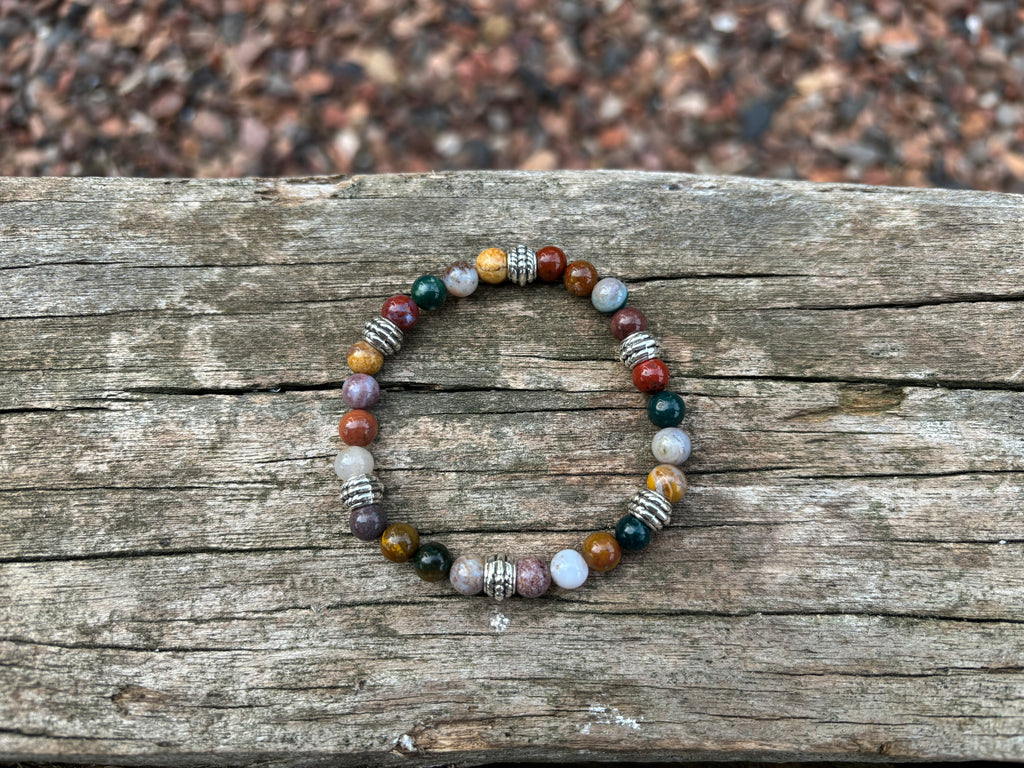 Bracelet élastiqué de Lithothérapie, perles en Agate indienne naturelle - 6 mm