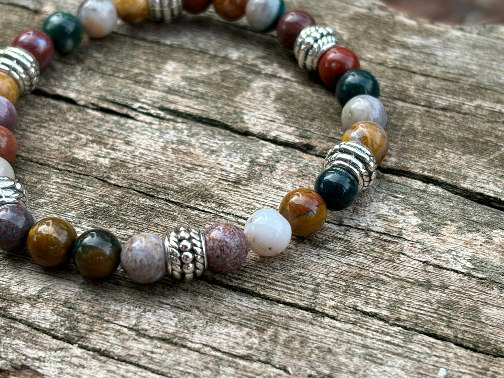 Bracelet élastiqué de Lithothérapie, perles en Agate indienne naturelle - 6 mm