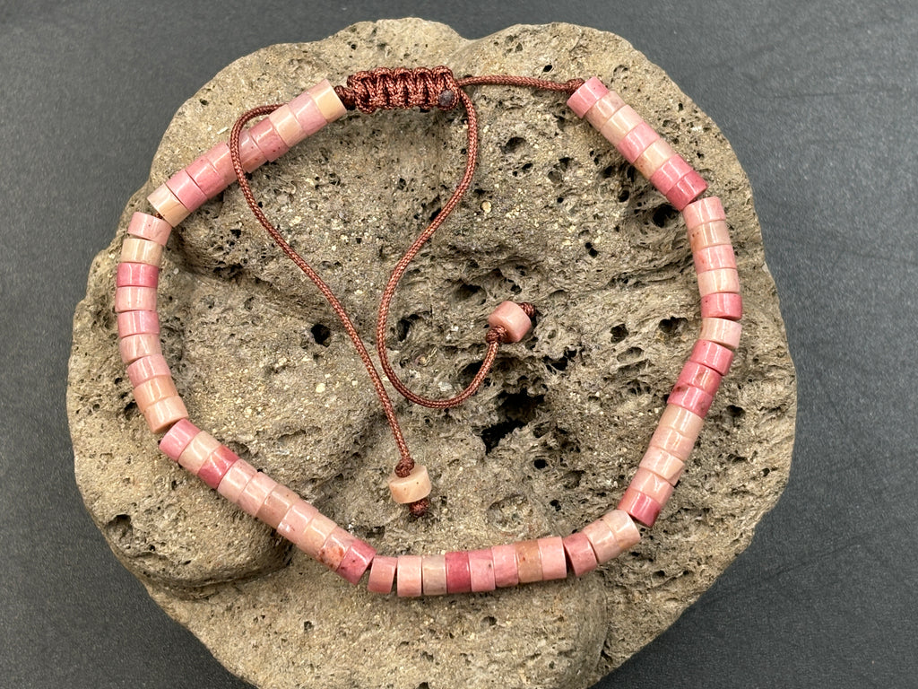 Bracelet Shamballa ajustable, perles en Rhodochrosite naturelle