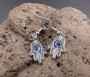 Boucles d'oreilles main de Fatma porte bonheur et oeil turc