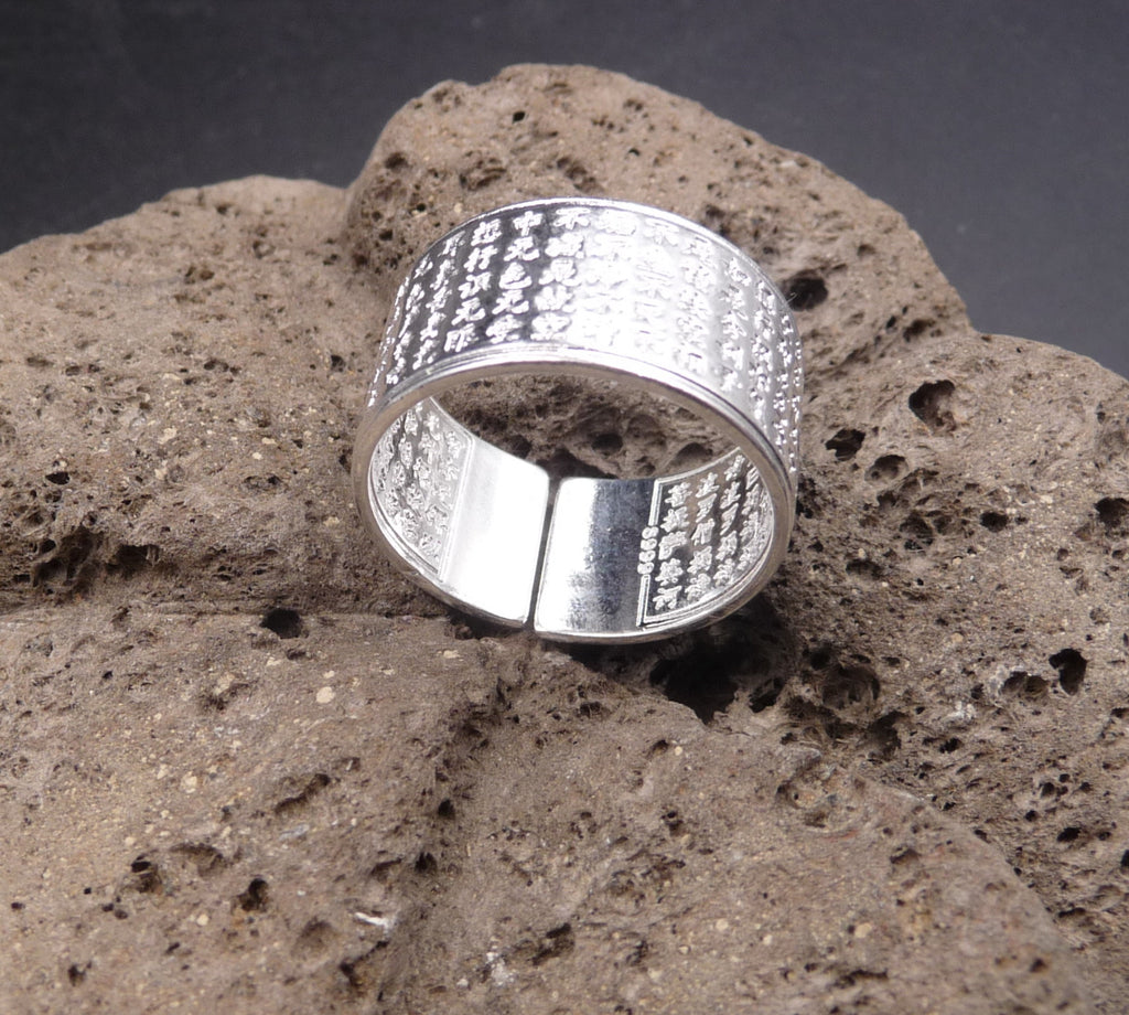 Bague Bouddhiste Tibétaine en argent 925 Sutra du Coeur