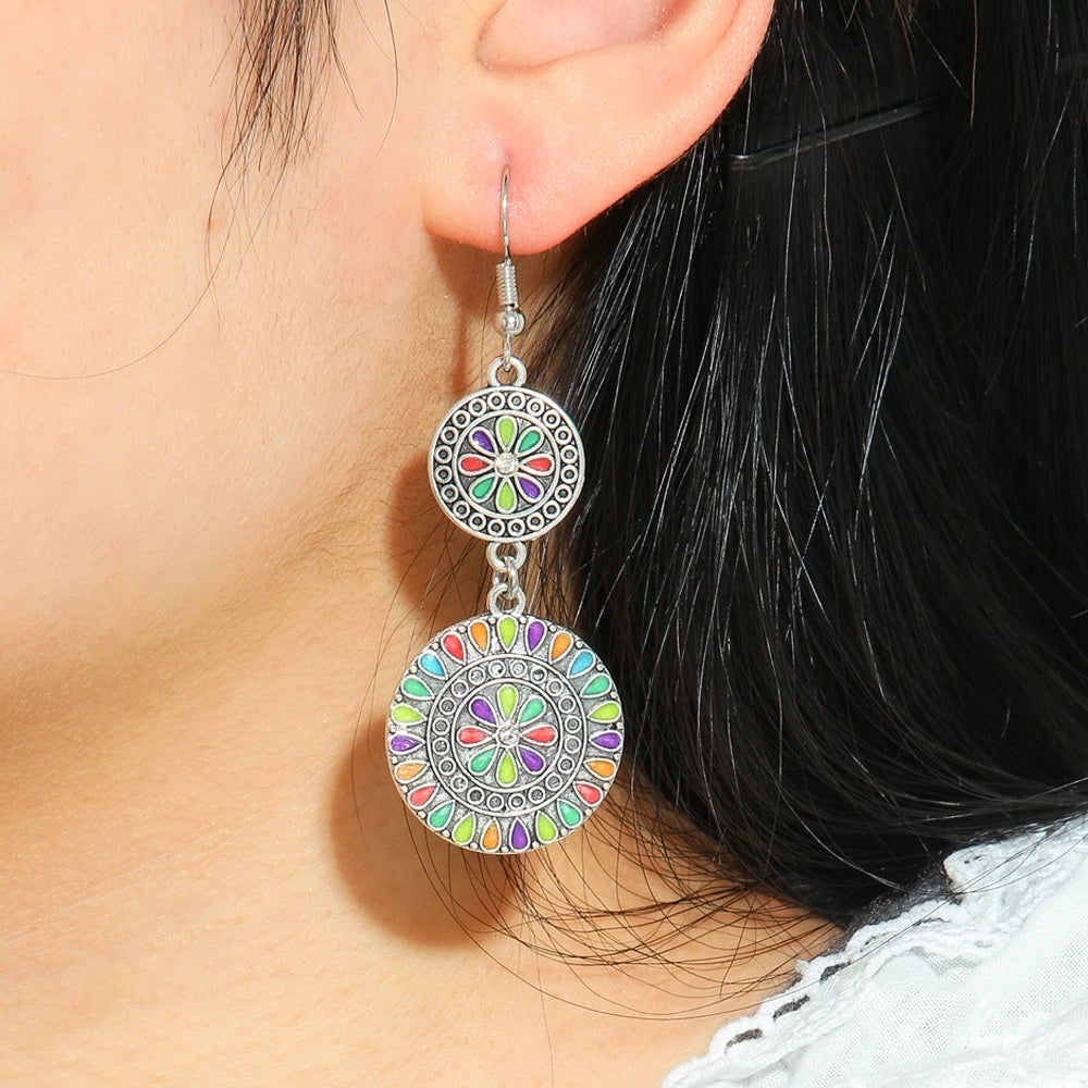 Boucles d'oreilles multicolores "Pratyahara" en argent Tibétain