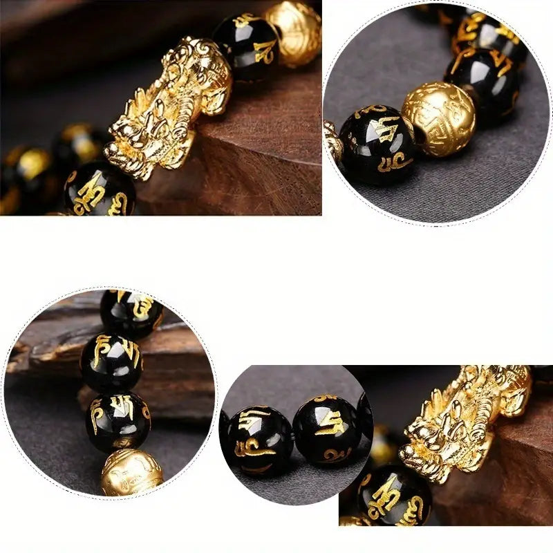 Bracelet Feng Shui Pixiu en Obsidienne Noire