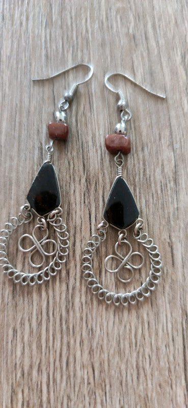 Boucles d'oreilles en pierres naturelles et Argent d'Alpaca du Pérou