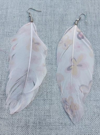 Boucles d'oreilles Amérindiennes plume rose motif floral - Crochets en argent 925