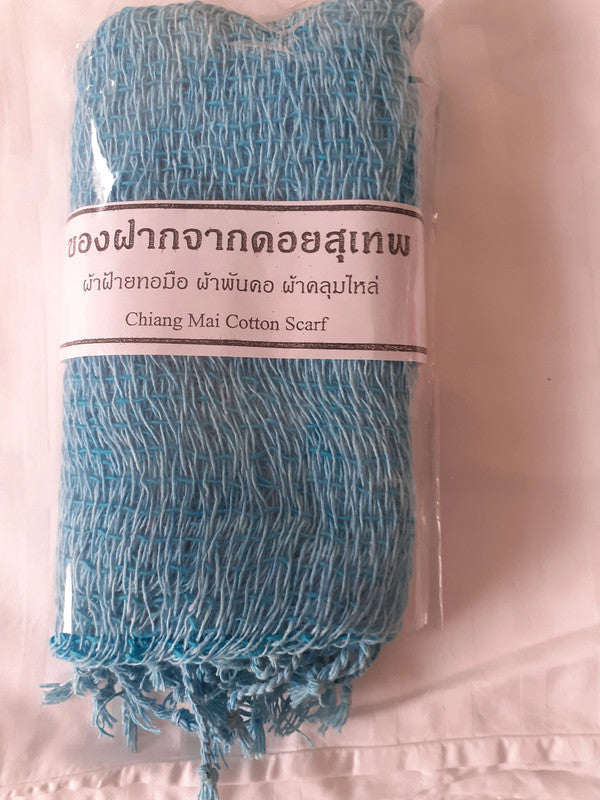 Echarpe bleue en 100 % coton tissée à la main artisanat de Thaïlande