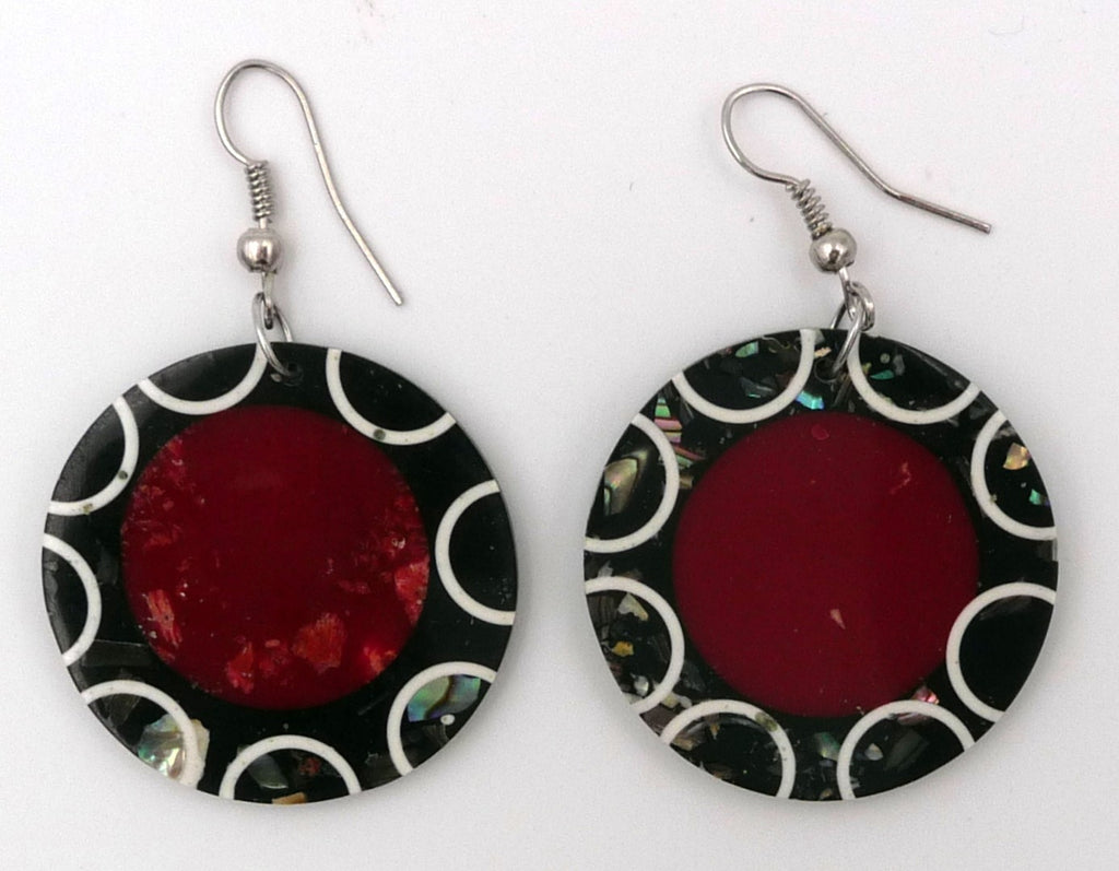 BOUCLES D'OREILLE EN NACRE (ABALONE) ET CORAIL ROUGE
