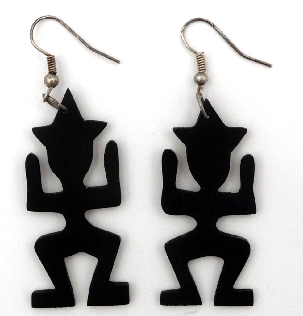 BOUCLES D'OREILLES EN BOIS PERSONNAGE TRIBAL