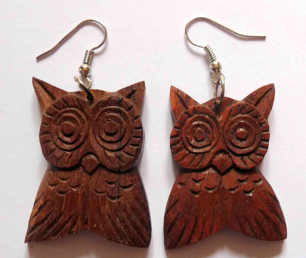 BOUCLES OREILLE CHOUETTE HIBOU EN BOIS DE SUAR