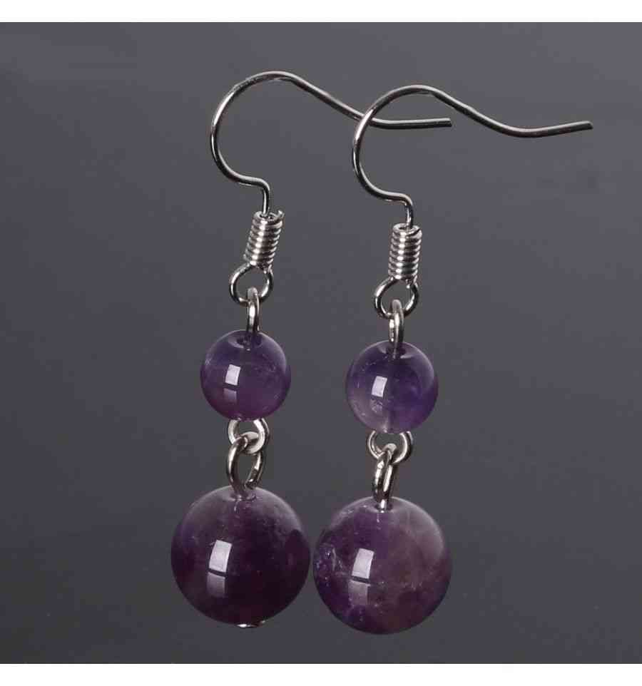 Boucles d'oreilles boules en pierre naturelle - Améthyste