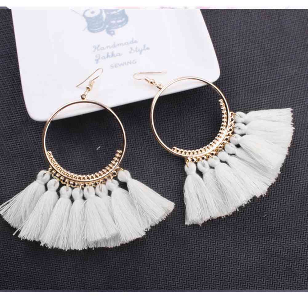 Boucles D'oreilles Créoles Dorées Avec Pompons Multicolores - Style Bohème Chic - Neuf Avec étiquettes