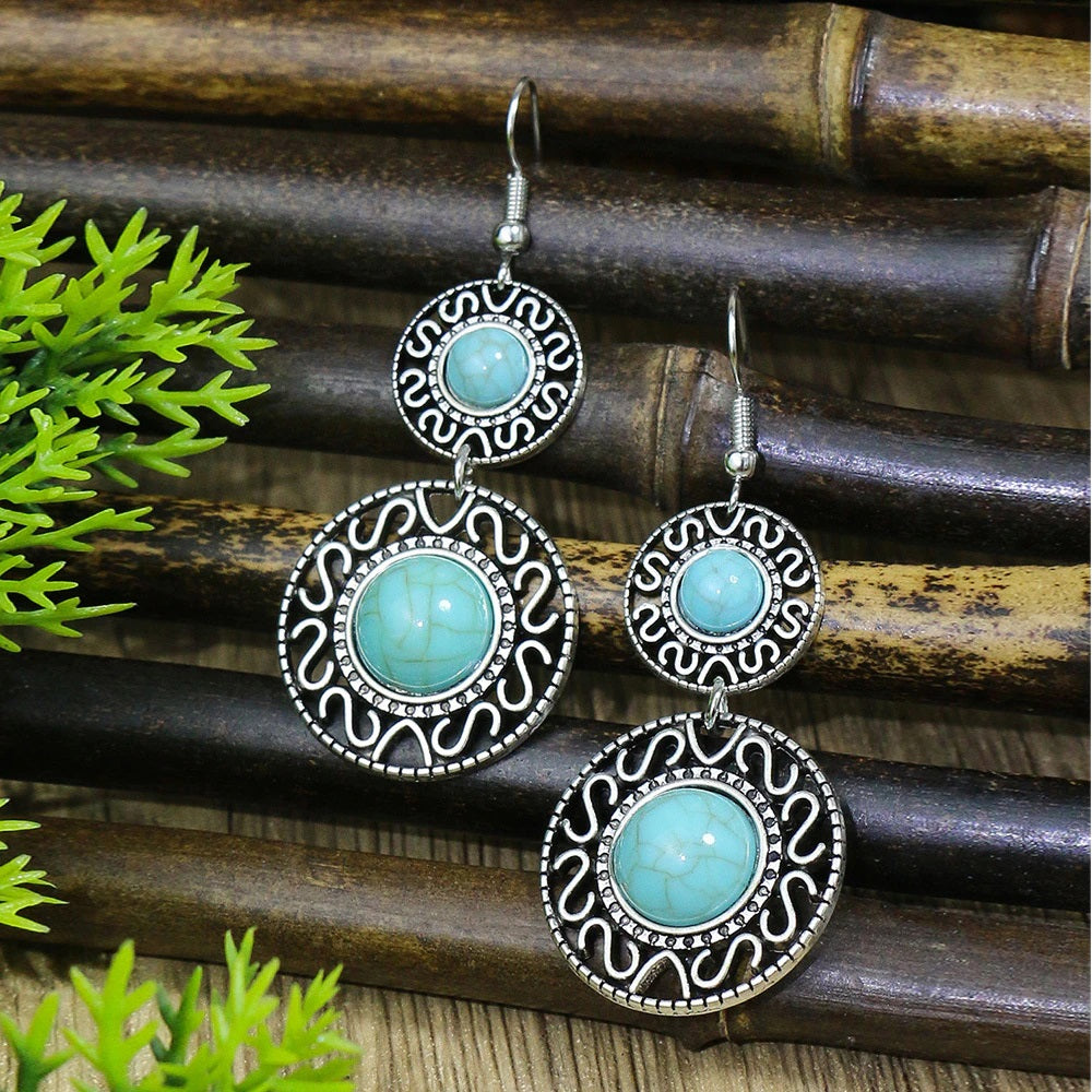 Boucles d'oreilles "Dhâthu Härdaya" en argent Tibétain et Howlite Turquoise
