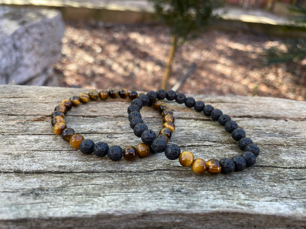 Bracelets de distance / couples - Pierre de lave et Oeil de Tigre 6 mm
