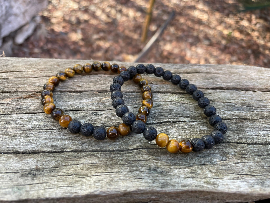 Bracelets de distance / couples - Pierre de lave et Oeil de Tigre 6 mm