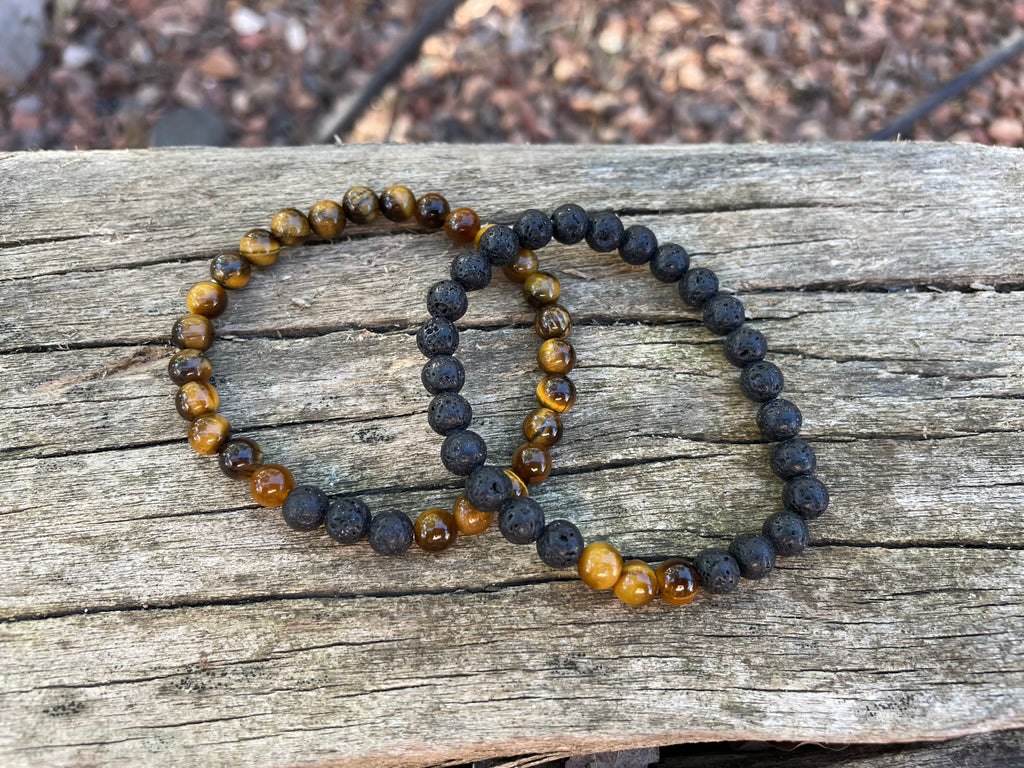 Bracelets de distance / couples - Pierre de lave et Oeil de Tigre 6 mm