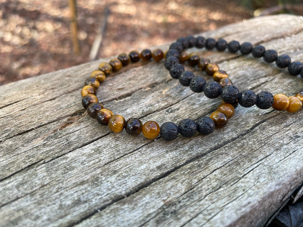 Bracelets de distance / couples - Pierre de lave et Oeil de Tigre 6 mm