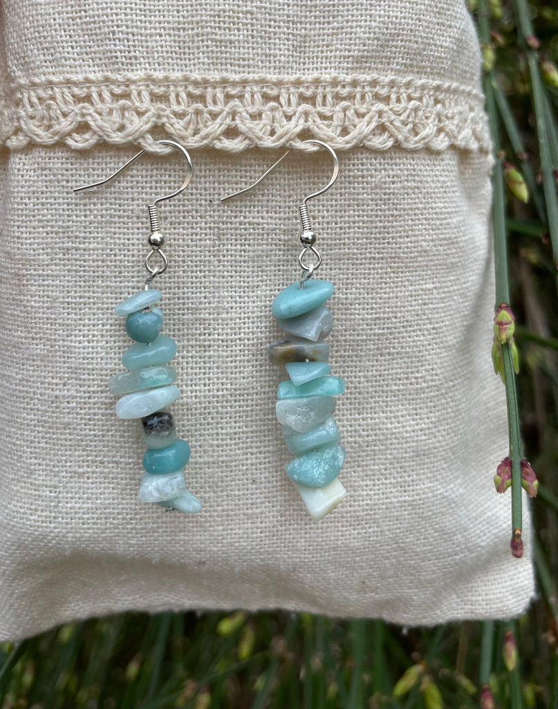 Boucles d'oreilles en chips de pierre naturelle - Amazonite