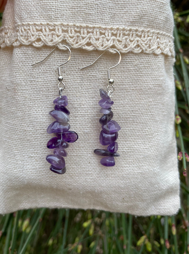 Boucles d'oreilles pendantes en Améthyste, perles forme chips
