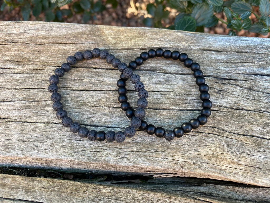 Bracelets de distance / couples - Pierre de lave et Agate noire 6 mm