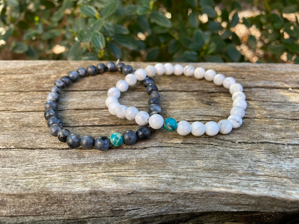 Bracelets de distance / couples - Howlite et Labradorite 6 mm