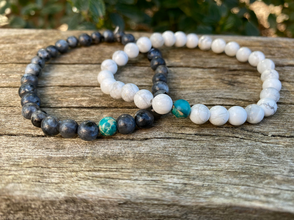 Bracelets de distance / couples - Howlite et Labradorite 6 mm