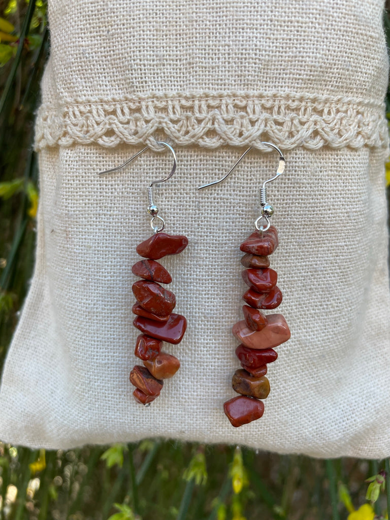 Boucles d'oreilles pendantes en Jaspe Bréchique - perles forme chips