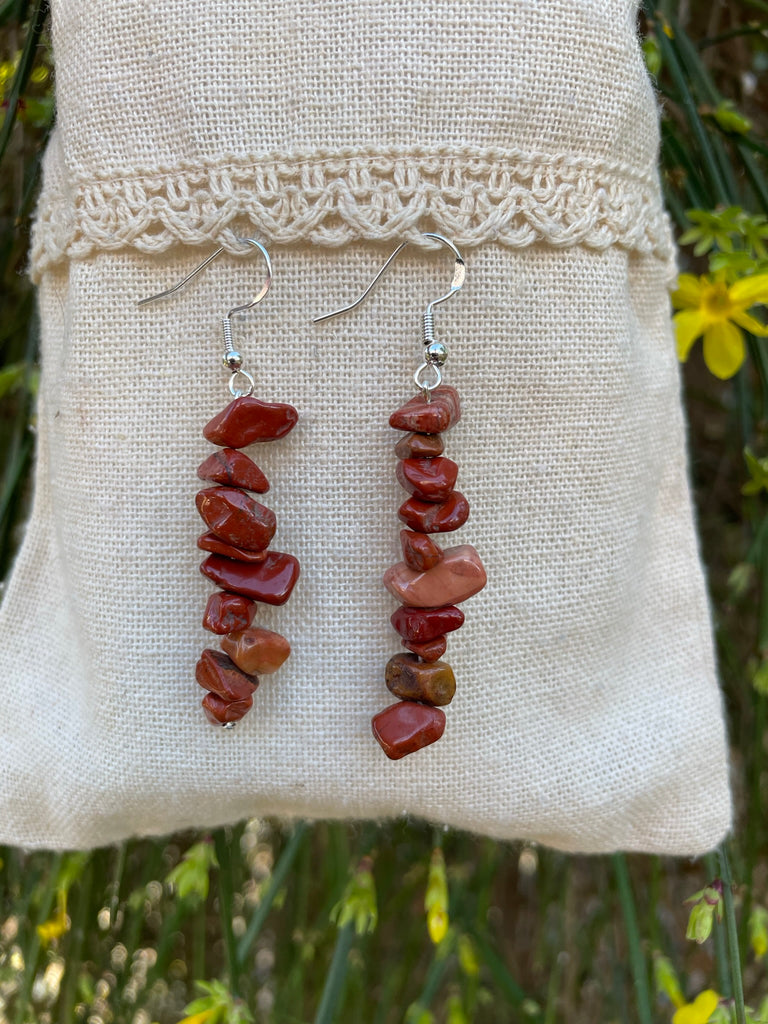 Boucles d'oreilles pendantes en Jaspe Bréchique - perles forme chips