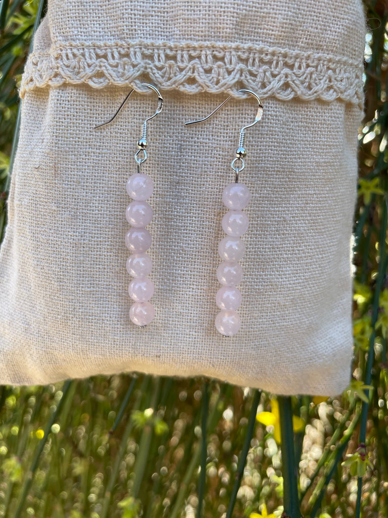 Boucles d'oreilles pendantes en Quartz Rose perles 6 mm