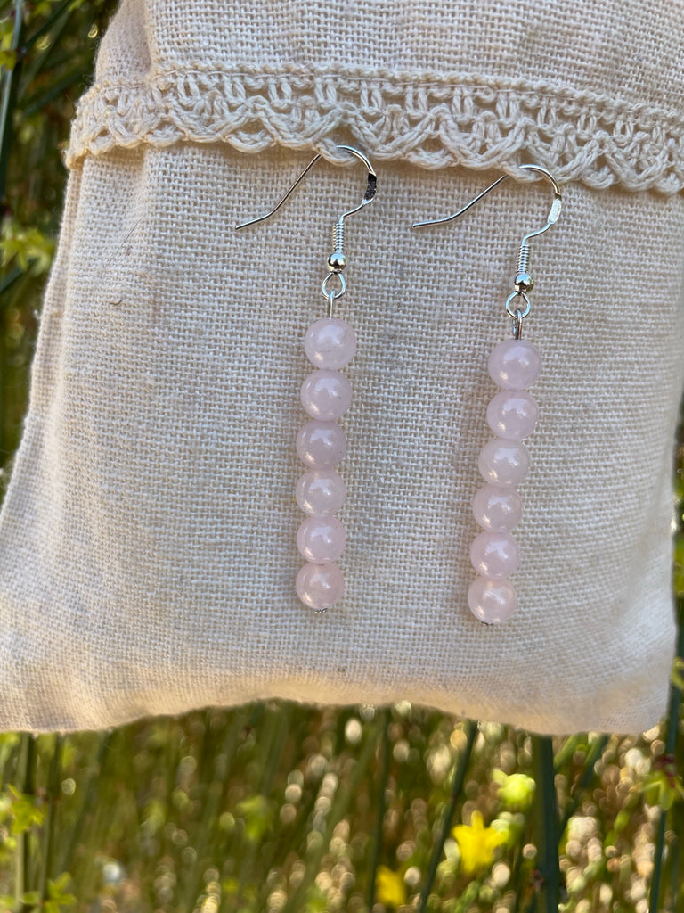 Boucles d'oreilles pendantes en Quartz Rose perles 6 mm