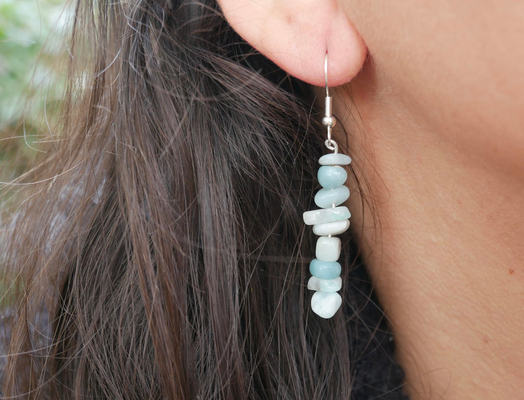 Boucles d'oreilles en chips de pierre naturelle - Amazonite