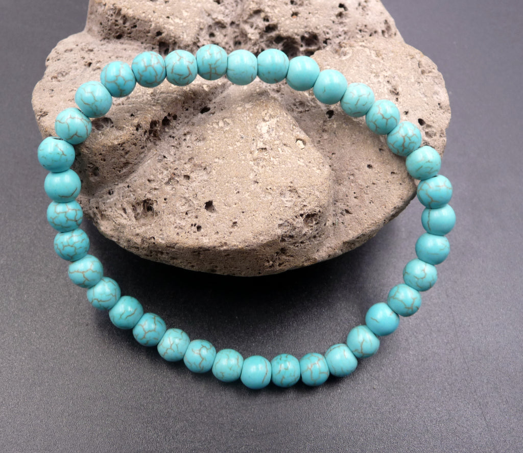 Bracelet Lithothérapie en Turquoise (Howlite bleue) - boules 6 mm