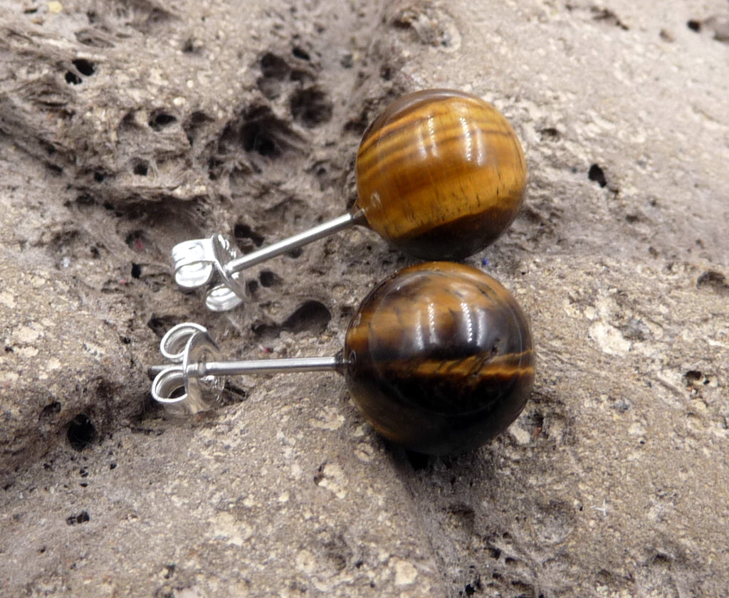 Boucles d'oreilles Clous en Oeil de Tigre d'Afrique du Sud - Crochets argent 925