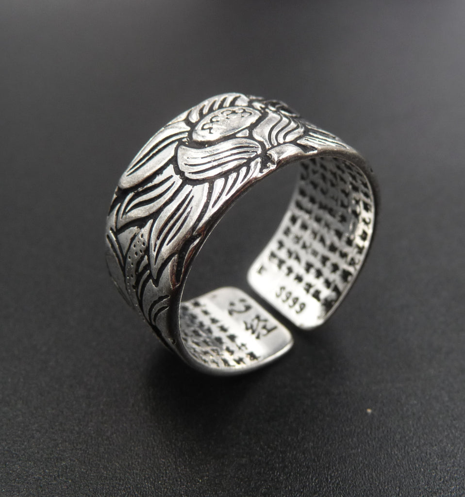 Bague Sutra du Lotus en argent 999 Fleur de Lotus Spiritualité Bouddha