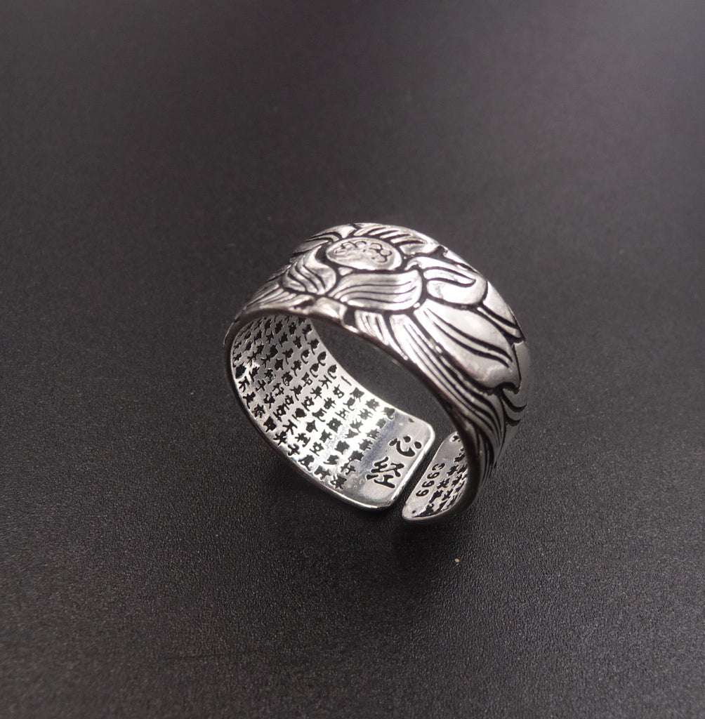 Bague Sutra du Lotus en argent 999 Fleur de Lotus Spiritualité Bouddha