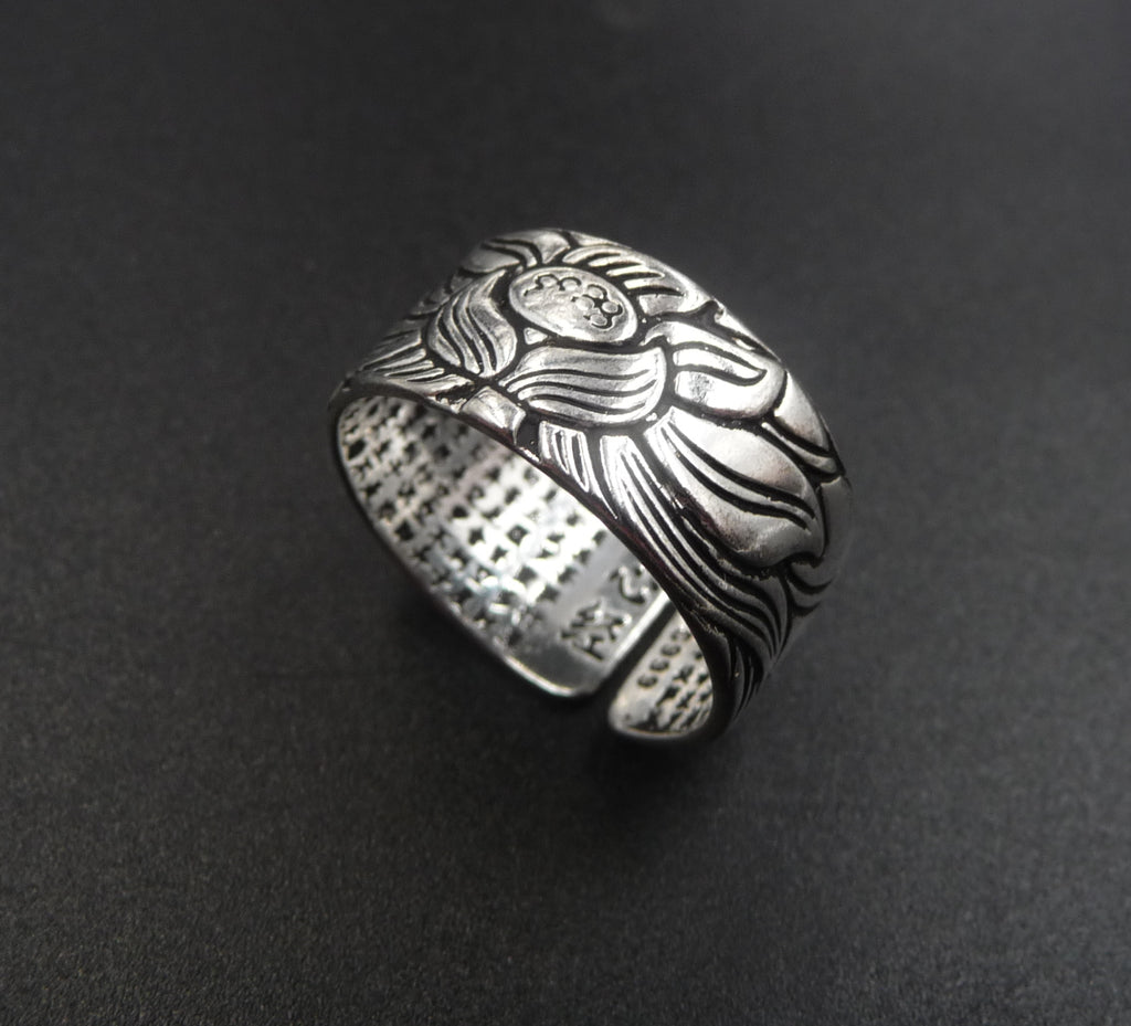 Bague Sutra du Lotus en argent 999 Fleur de Lotus Spiritualité Bouddha