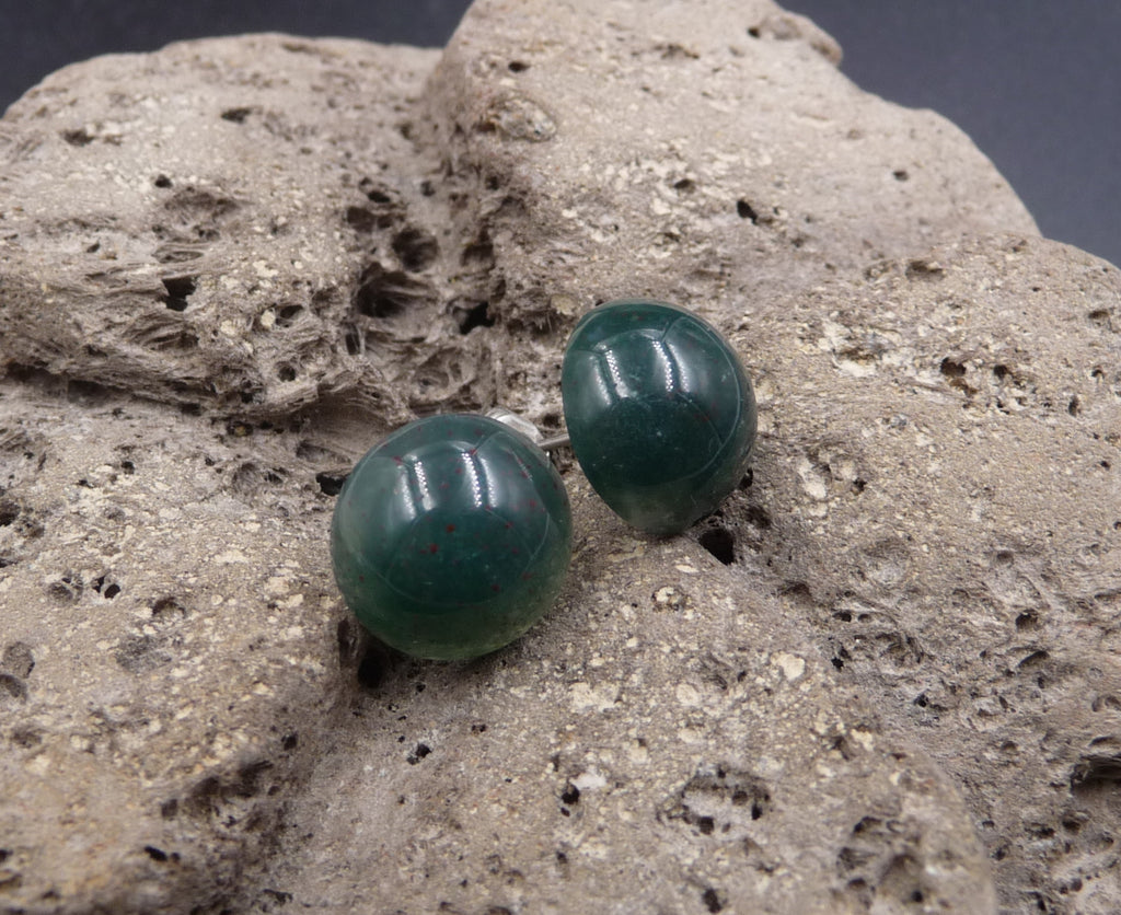 Boucles d'oreilles Clous en Jaspe Vert - Fermoirs en argent 925