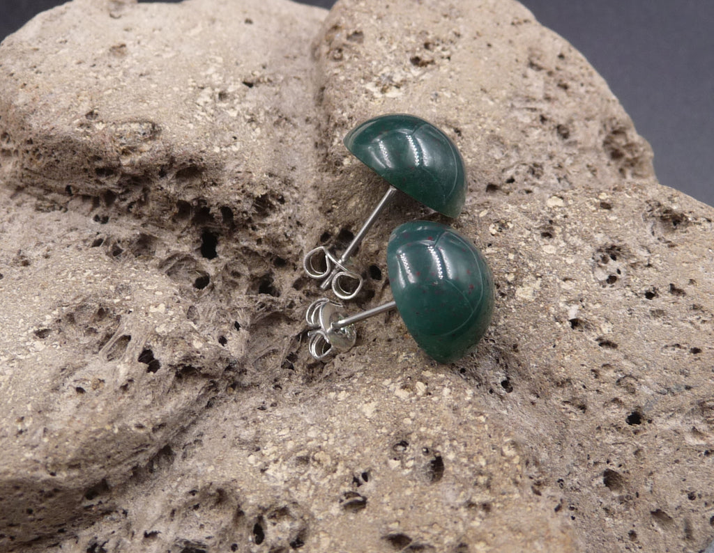 Boucles d'oreilles Clous en Jaspe Vert - Fermoirs en argent 925
