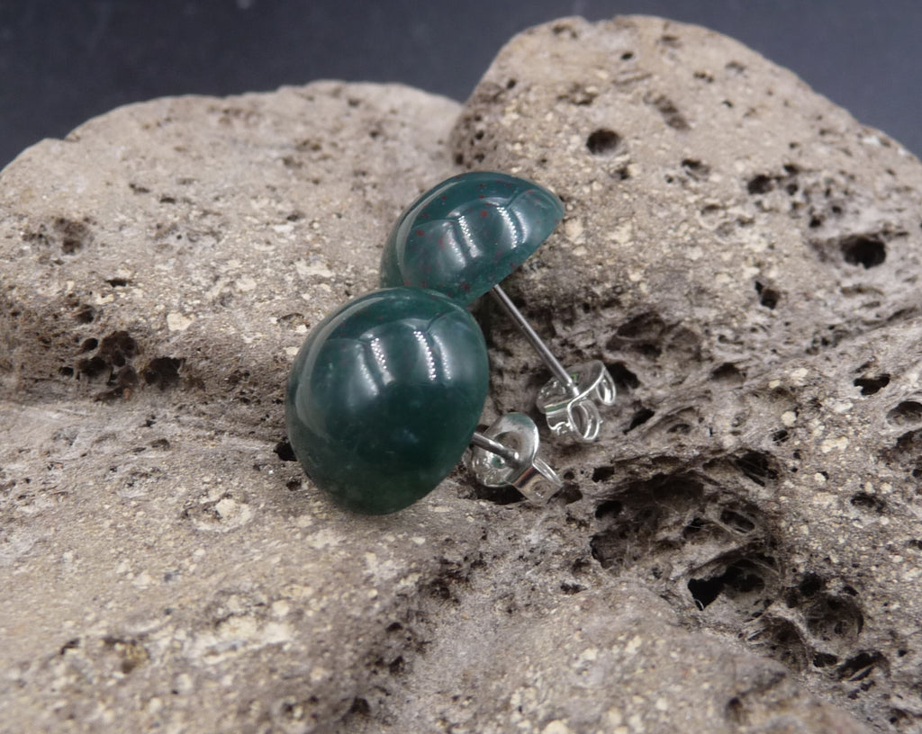 Boucles d'oreilles Clous en Jaspe Vert - Fermoirs en argent 925