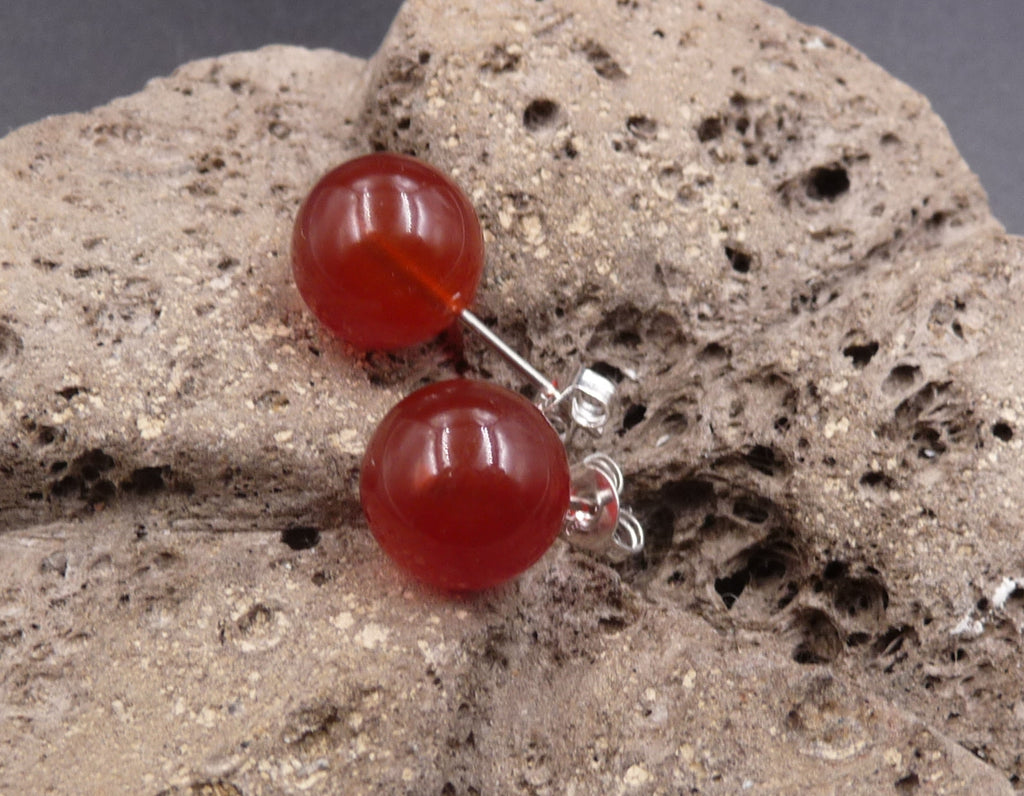Boucles d'oreilles - Clous en Agate Rouge - Fermoirs en argent 925