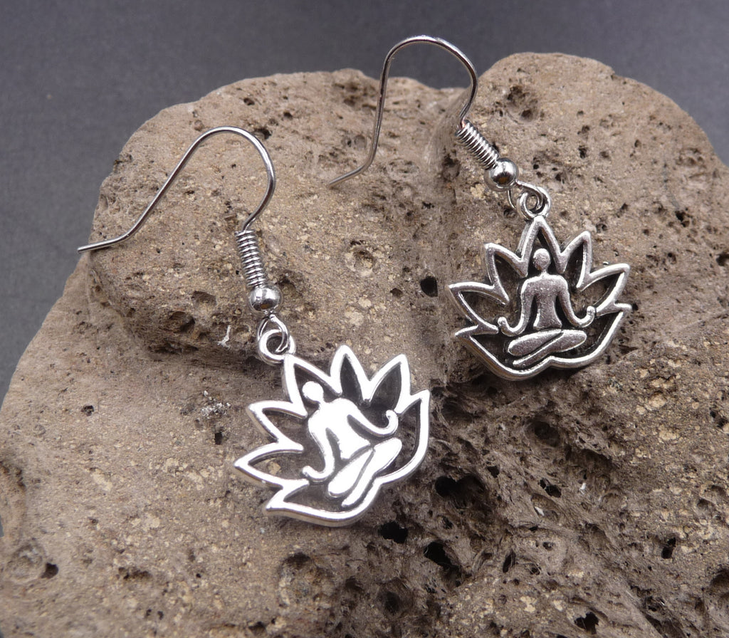 Boucles d'oreilles Fleur de Lotus Yoga Méditation crochets en argent 925