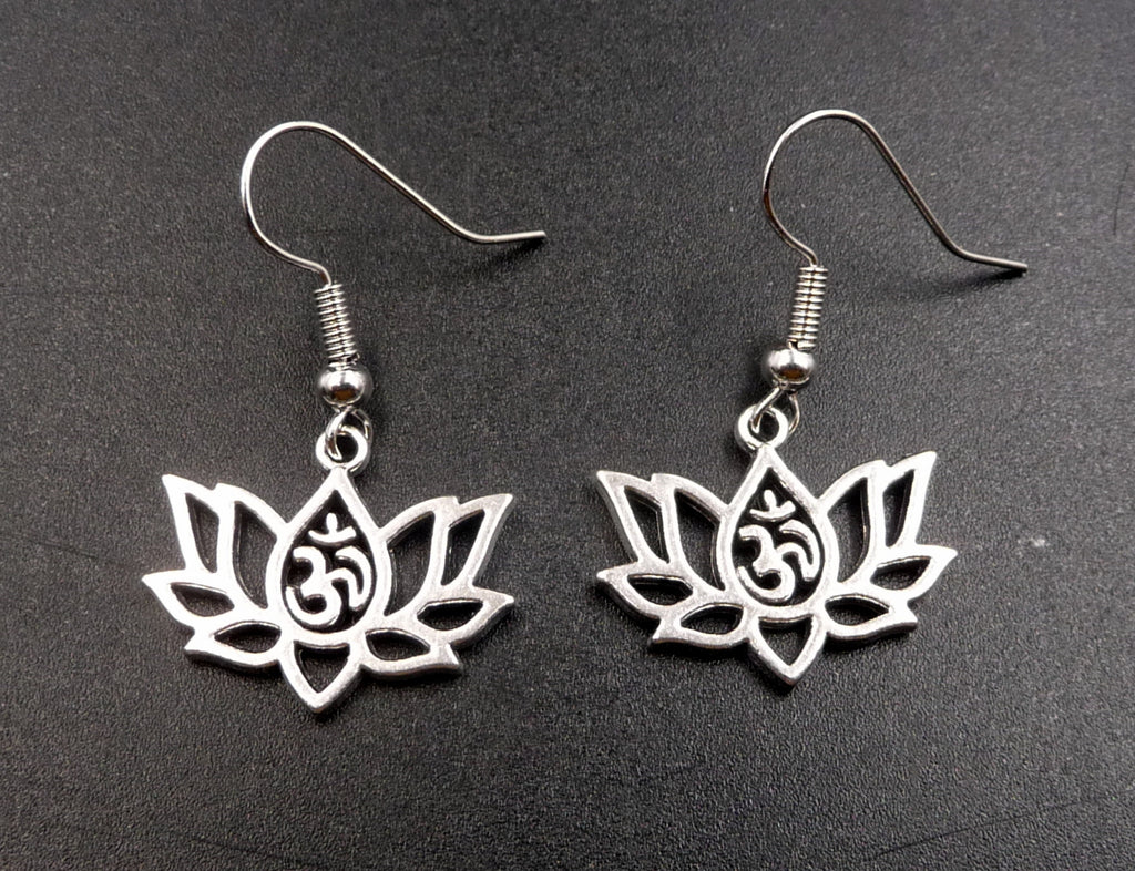 Boucles d'oreilles Fleur de Lotus Om Yoga Méditation crochets en argent 925