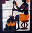 Batik africain du Burkina Faso, toile noire épaisse - Femme faisant la cuisine