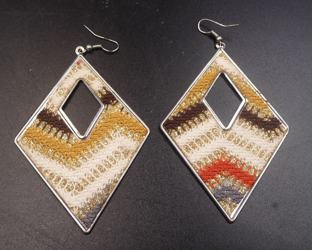 Boucles d'oreilles ethniques forme losange "Justine" crochets en argent 925